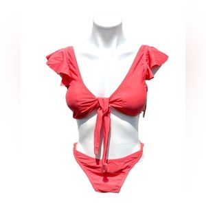 Ruffled Top Bikini Coral Swimsuit Large NEW!!!